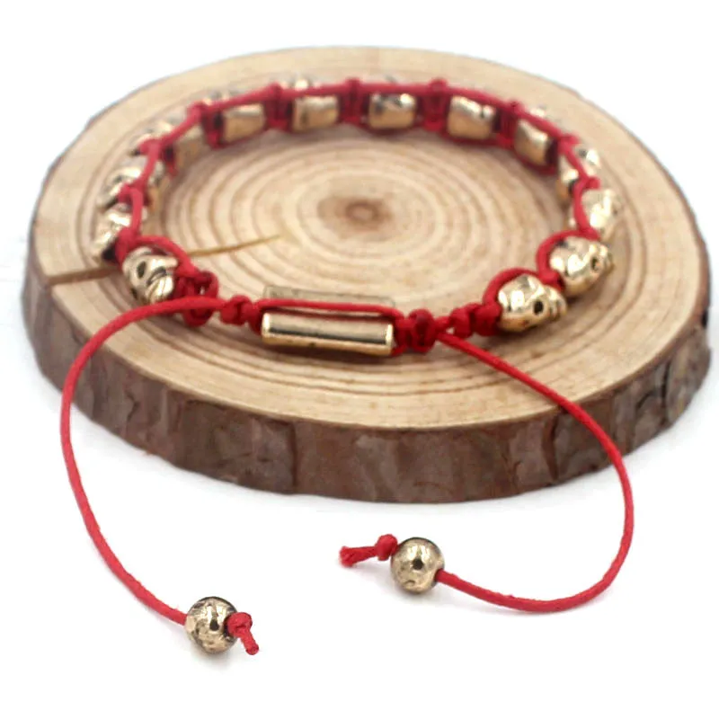 Hot Sale New Fashion Leather Lady Women Bracelet Red cord gold skulls bracelets