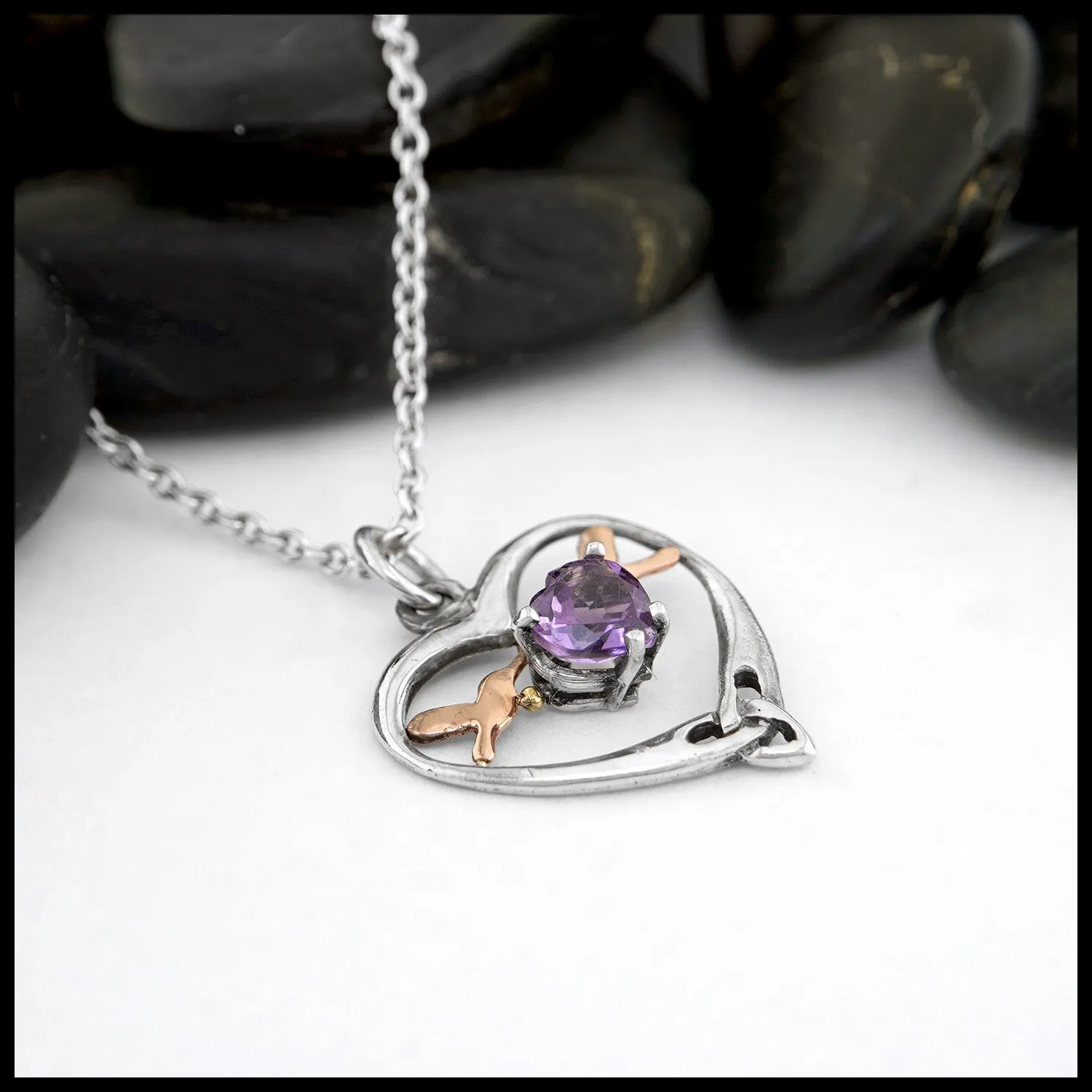 Hummingbird Heart Pendant with Amethyst