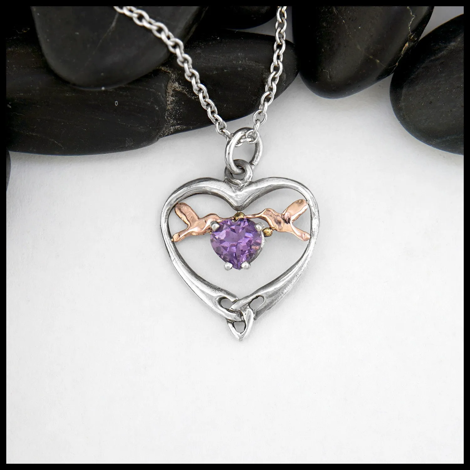 Hummingbird Heart Pendant with Amethyst