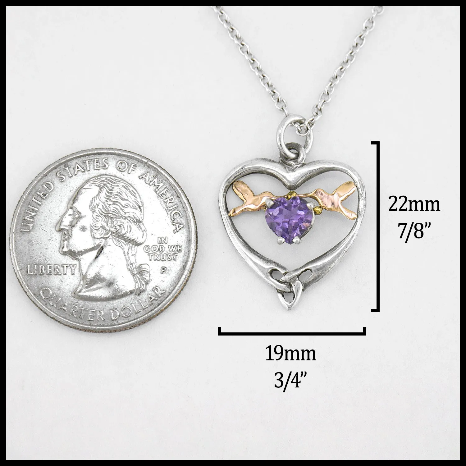 Hummingbird Heart Pendant with Amethyst