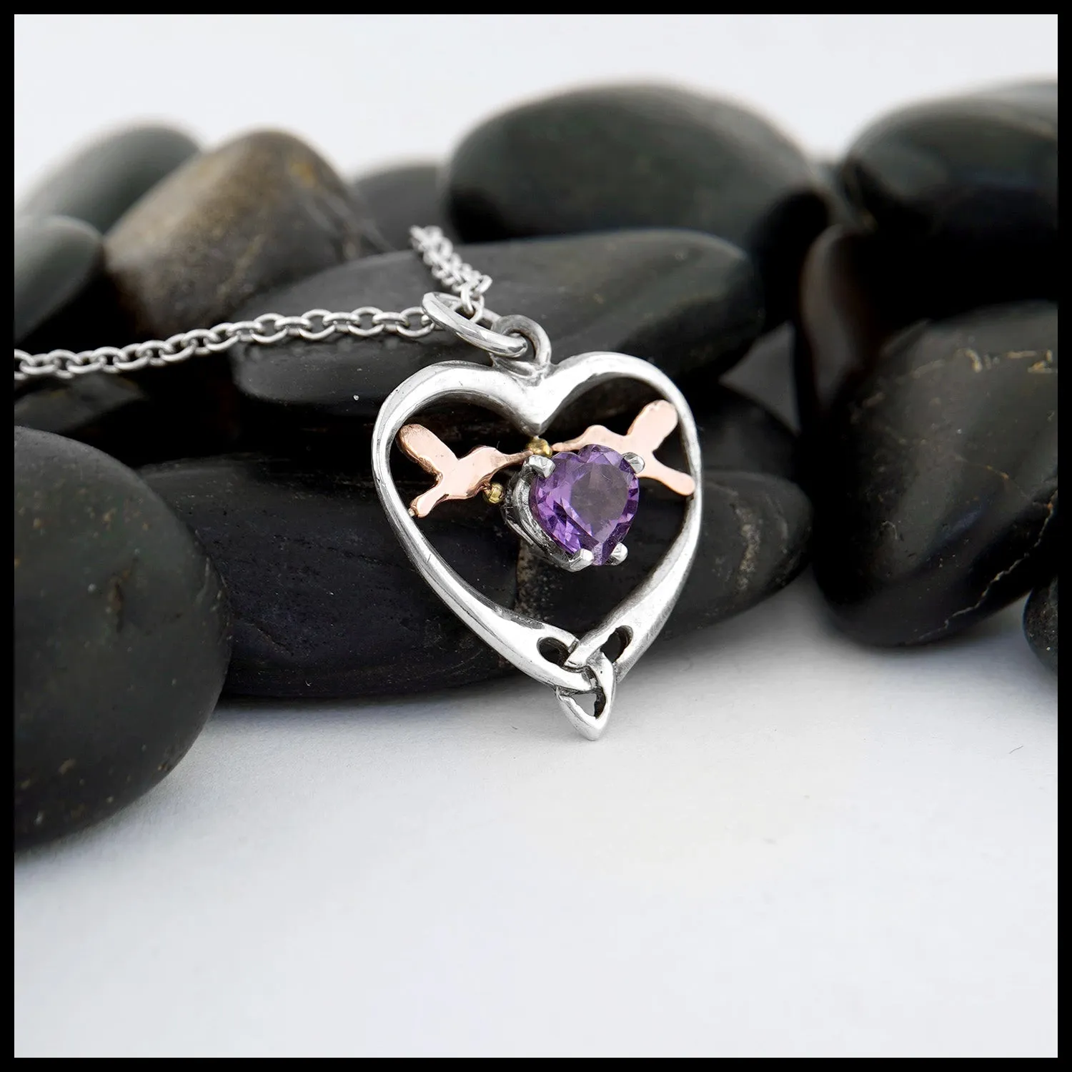 Hummingbird Heart Pendant with Amethyst