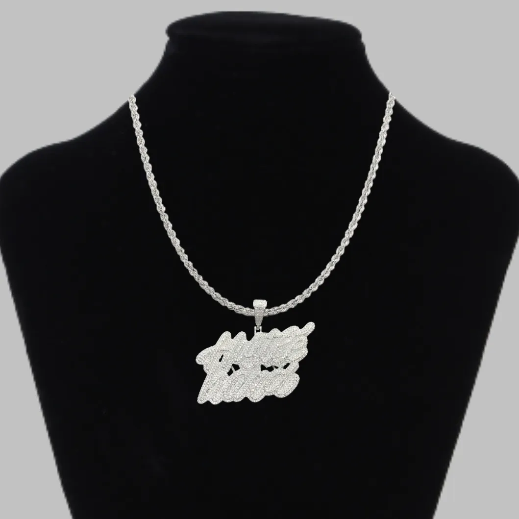 Hustle Hard Iced Out Letter Diamond Pendant Necklace