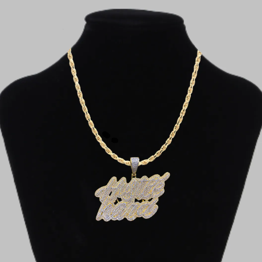 Hustle Hard Iced Out Letter Diamond Pendant Necklace