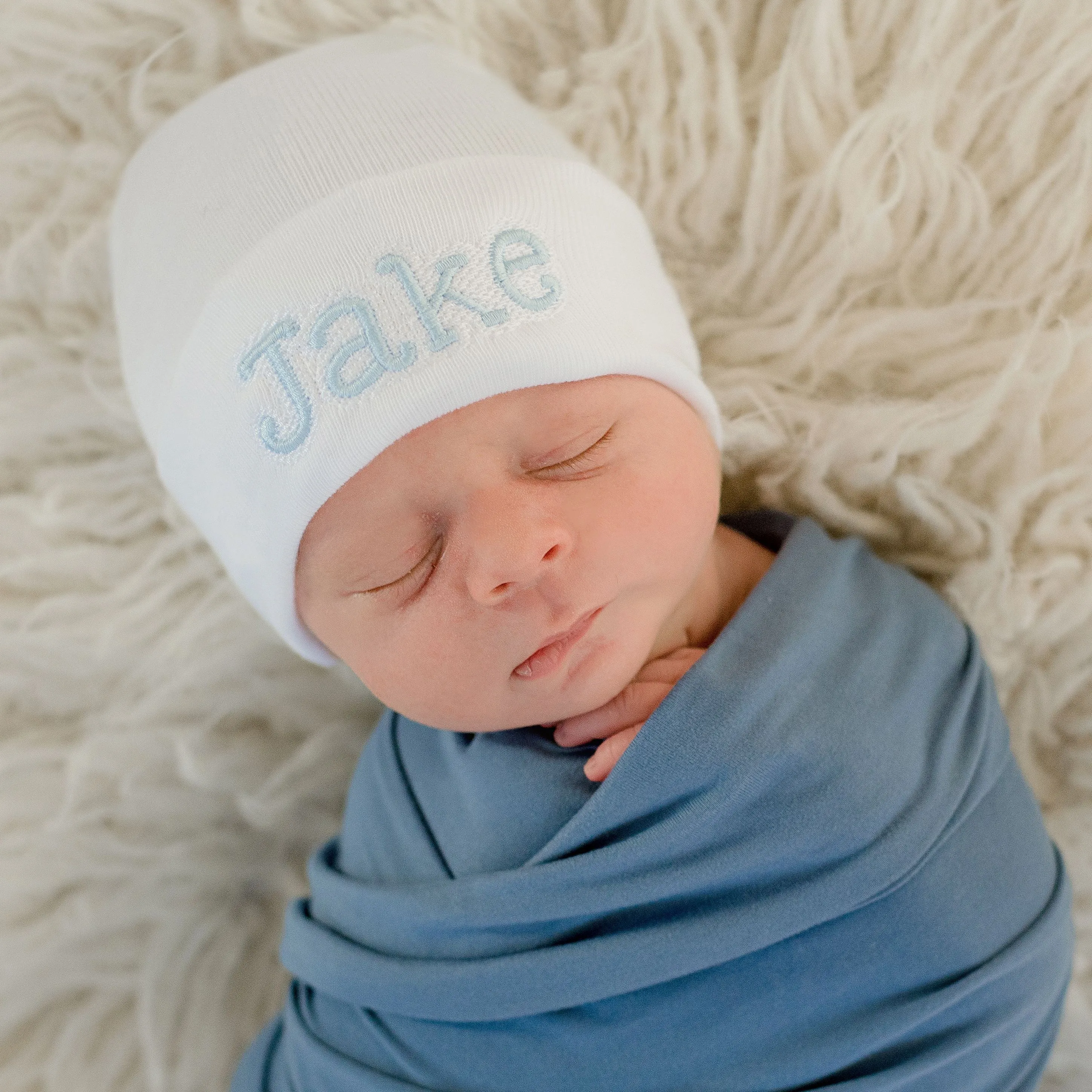 ilybean Personalized Shadow Stitch Pink, Blue or White Hospital Newborn Hospital Hat Nursery Beanie