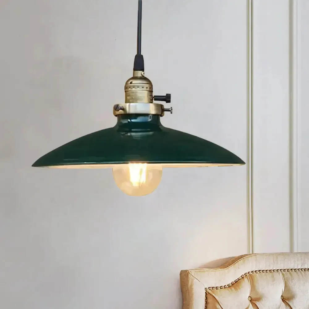 Industrial Style Saucer Metal Pendant Ceiling Light in Black/White for Living Room