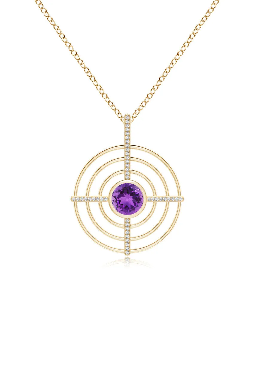 Infinity Concentric Circle 14K Gold and Amethyst Pendant Necklace