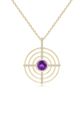 Infinity Concentric Circle 14K Gold and Amethyst Pendant Necklace