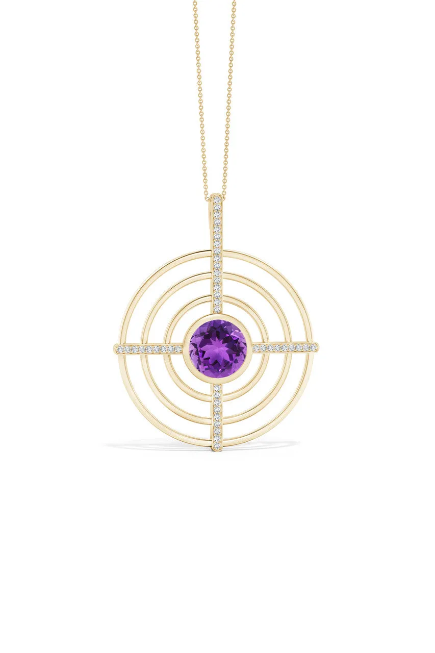 Infinity Concentric Circle 14K Gold and Amethyst Pendant Necklace