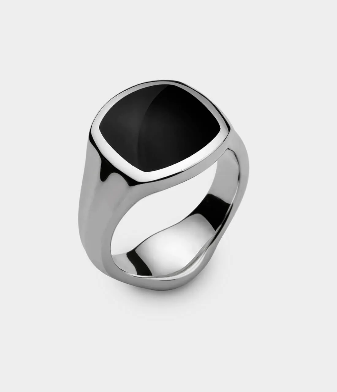 Inlaid Signet Ring in Silver with Onyx, Size S