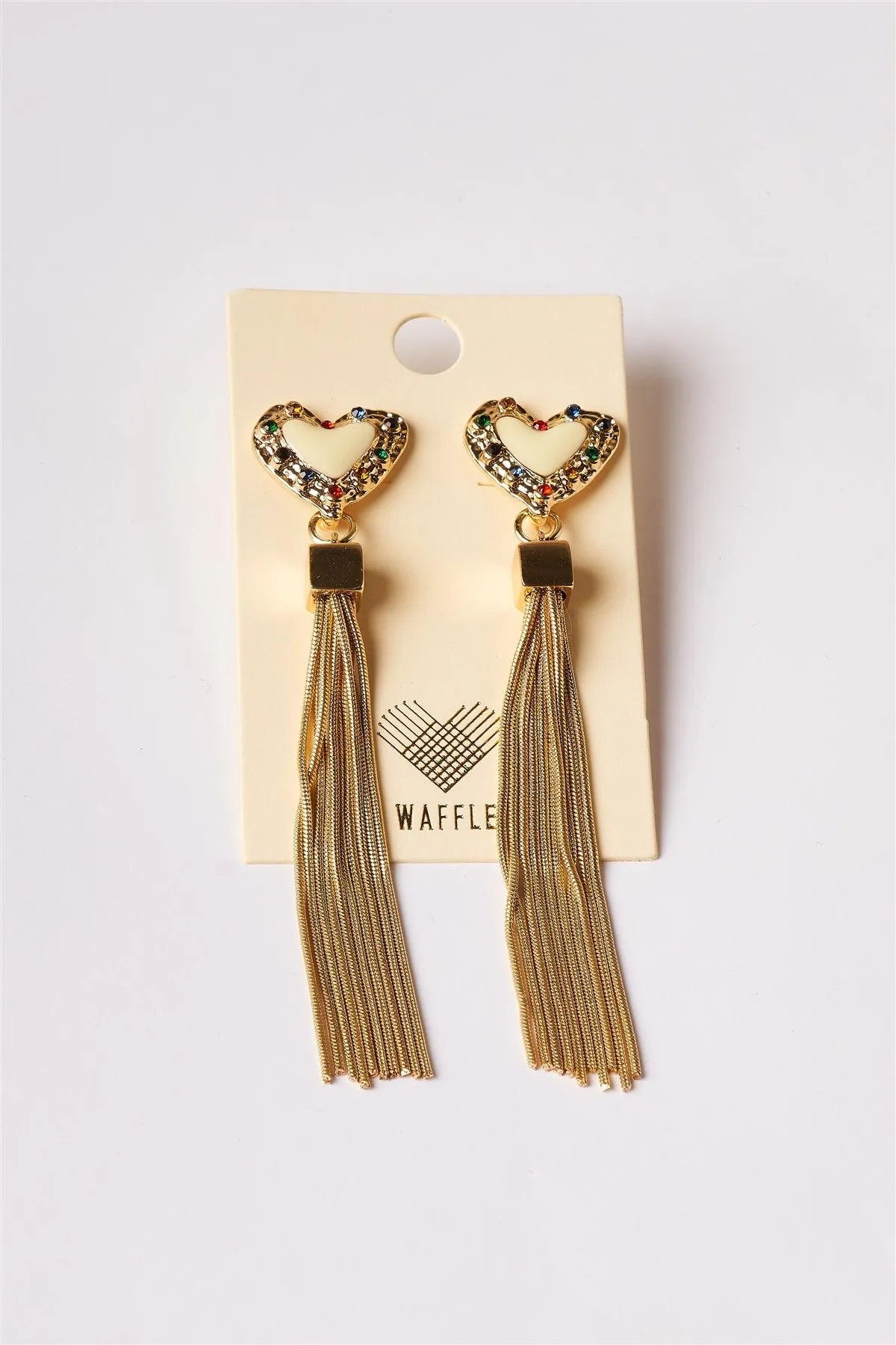 Ivory Gold Heart Chain Fringe Drop Earrings /1 Pair