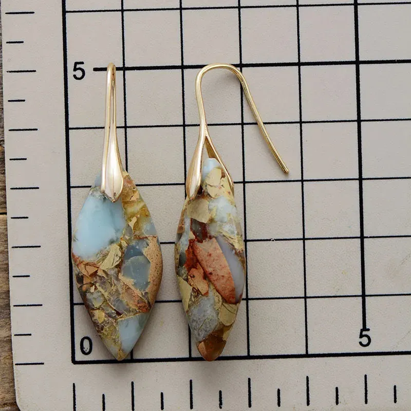 'Jasper' Leaf Dangle Earrings - green