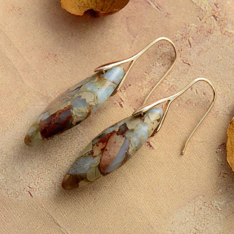 'Jasper' Leaf Dangle Earrings - green