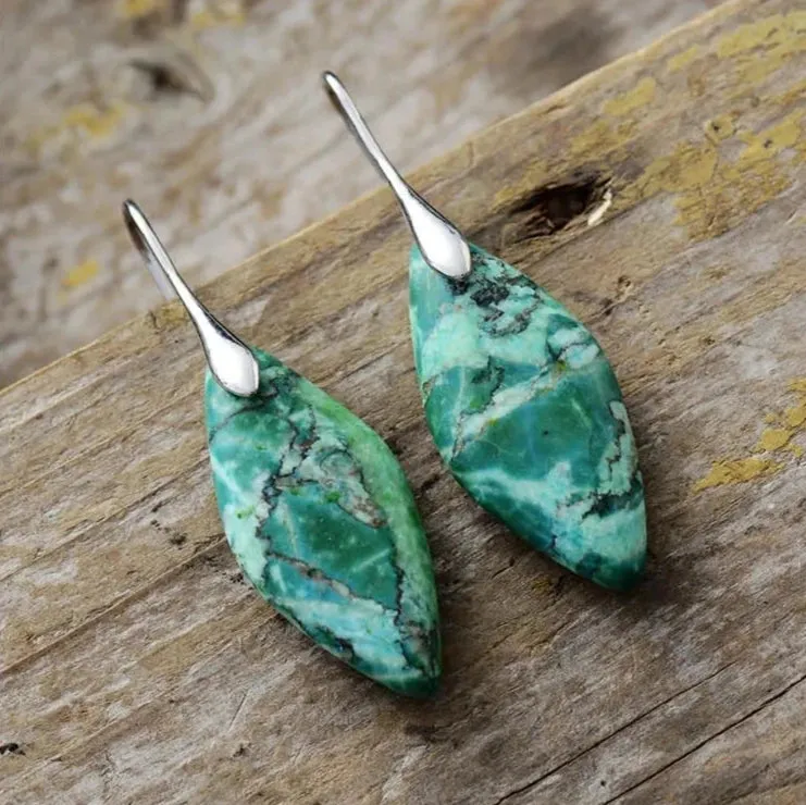 'Jasper' Leaf Dangle Earrings - green