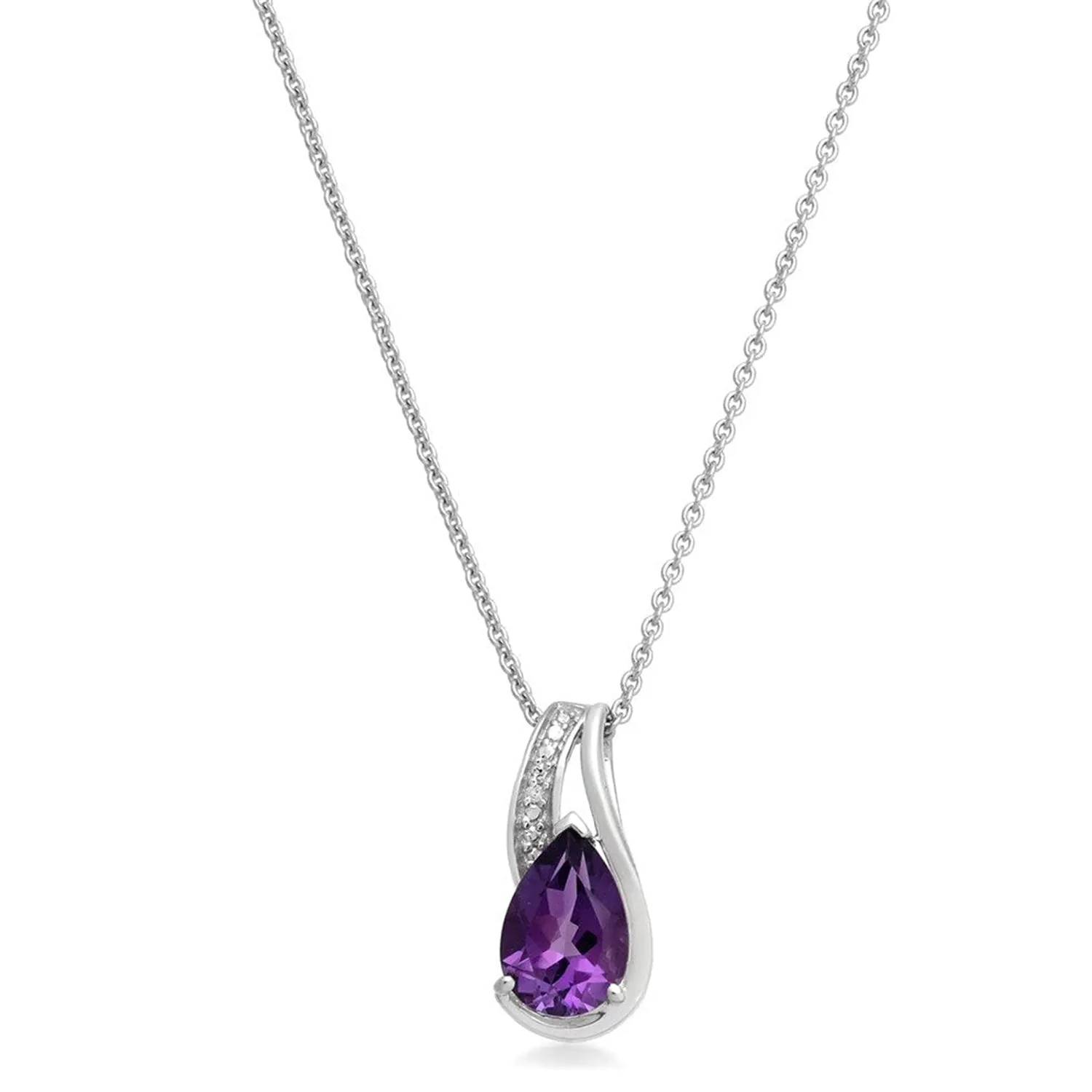 Jewelili Sterling Silver with Pear Amethyst and Diamonds Teardrop Jewelry Set