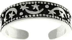 Jewelry Trends Sterling Silver Sparkle Star Moon Celestial Adjustable Toe Ring