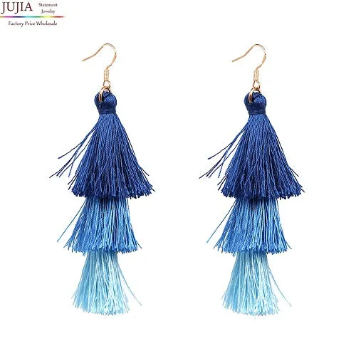 JUJIA 2017 trendy statement fashion earrings rope tassel stud MULTICOLOURED POMPOM EARRINGS women jewelry Fringing earrings