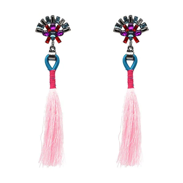 JUJIA 2017 trendy statement fashion earrings rope tassel stud MULTICOLOURED POMPOM EARRINGS women jewelry Fringing earrings