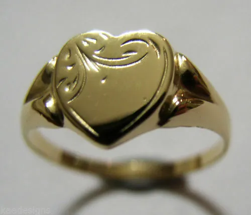 Kaedesigns New Size R Genuine Large 9ct Yellow, Rose or White Gold Heart Signet Ring