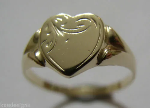 Kaedesigns New Size R Genuine Large 9ct Yellow, Rose or White Gold Heart Signet Ring