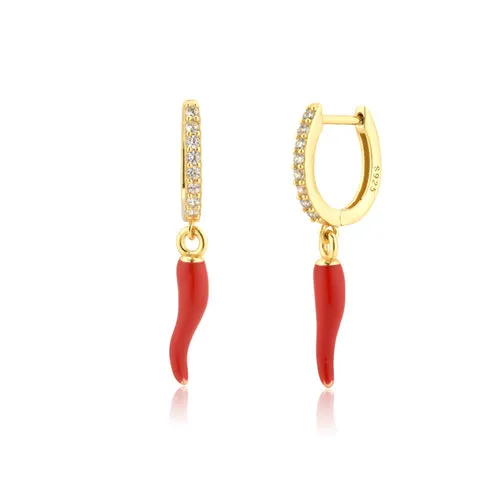 KESLEY 925 Sterling Silver 8.5mm Enamel Yellow Chili Red Spicy Drop