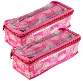 Kuber Industries Carry Design Brocade Hardboard 2 Pieces One Rod Bangle Box (Pink) -CTKTC38788