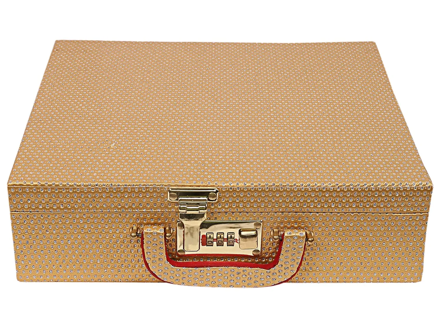 Kuber Industries Multipurpose Wooden Glitter Dot Design 4 Rod Bangle Box/Organizer/Case With Mirror & Number Lock System (Gold)-47KM0605