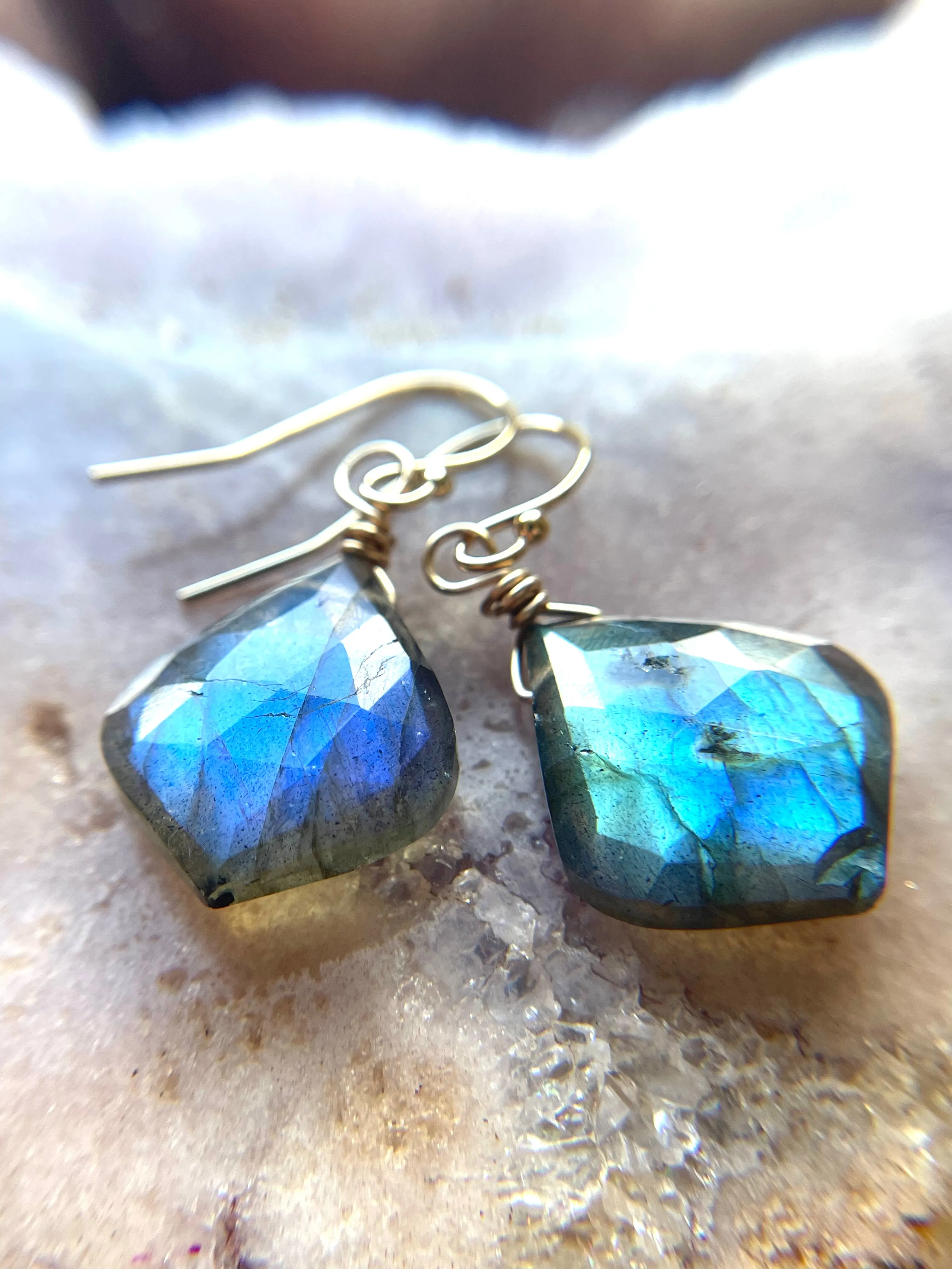 Labradorite Earrings Gold or Silver Dangle Drop Style Boho Bride