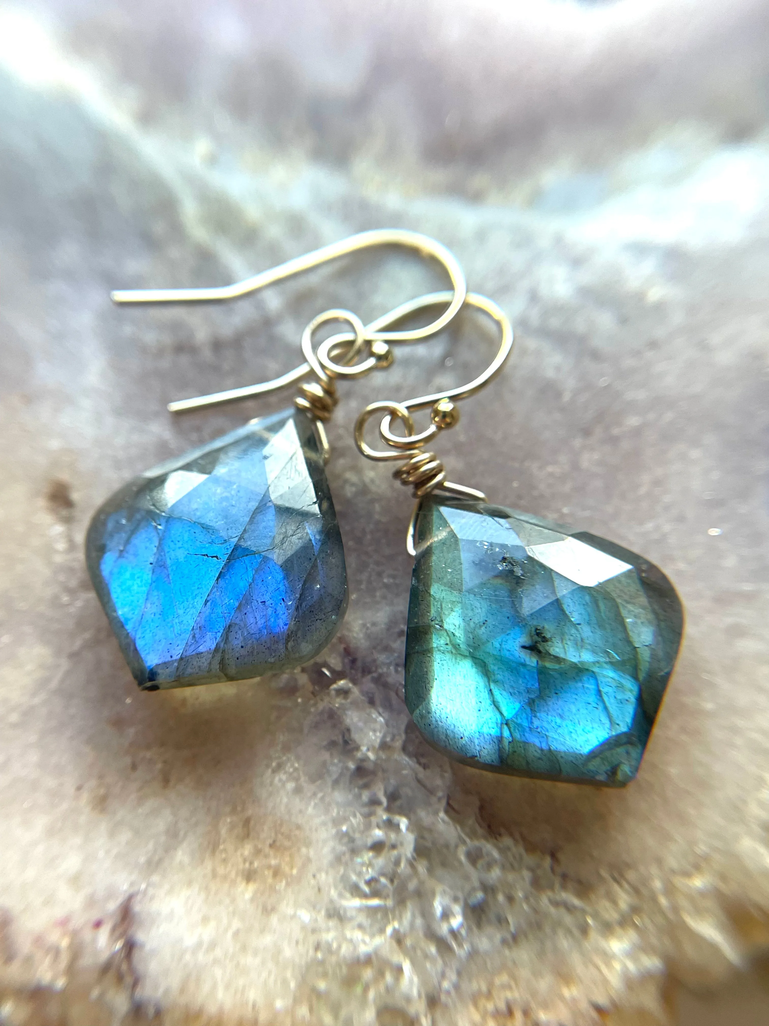 Labradorite Earrings Gold or Silver Dangle Drop Style Boho Bride