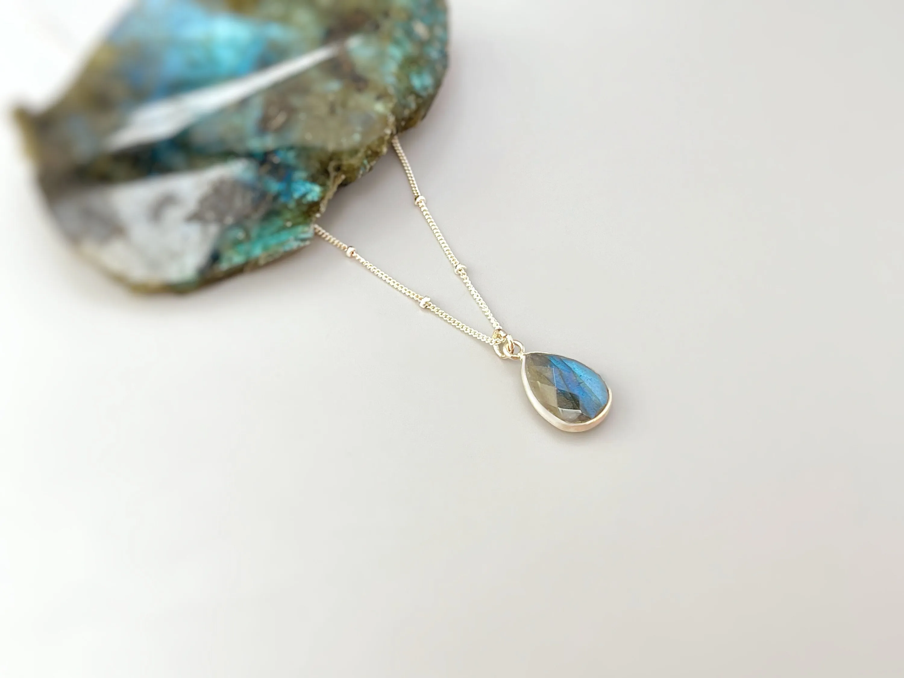 Labradorite Necklace Sterling Silver, Gold