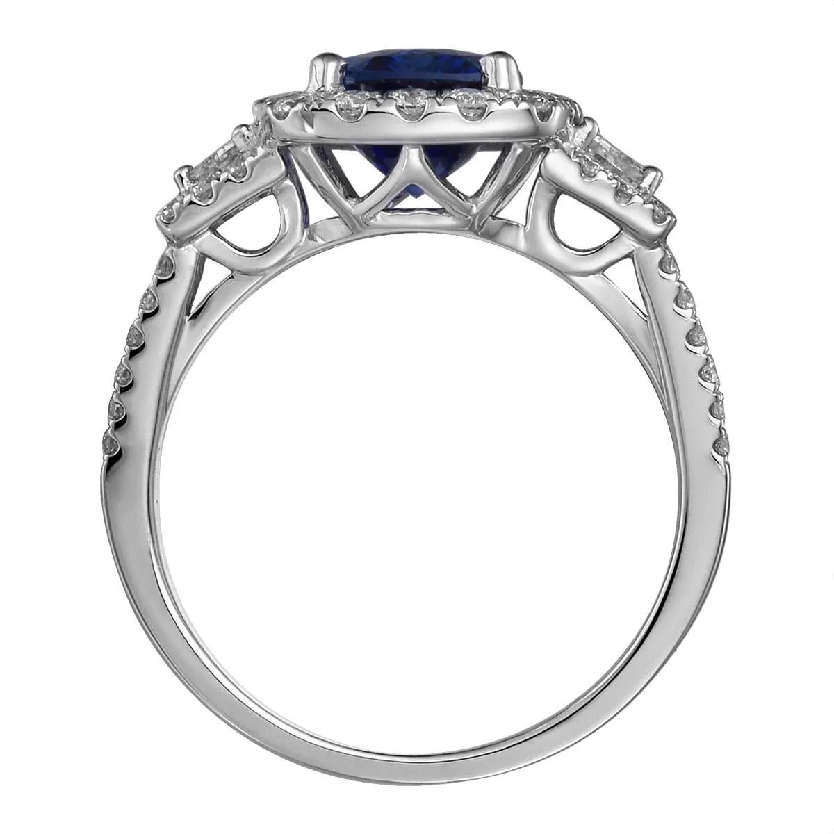 Ladies Statement 3.56ct Oval Cut Blue Sapphire & Diamond Ring