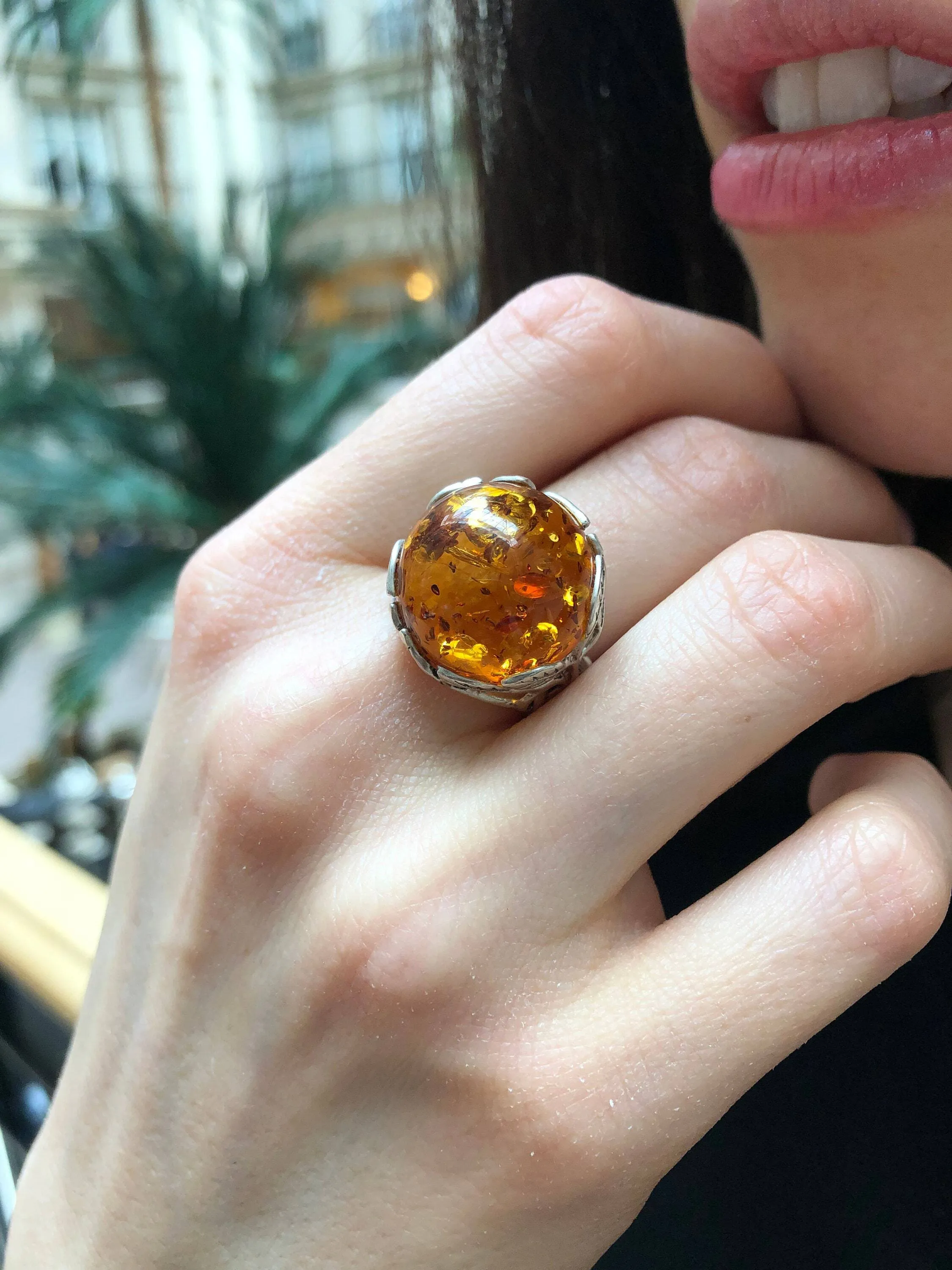 Large Amber Ring - Genuine Amber Ring - Vintage Cocktail Ring