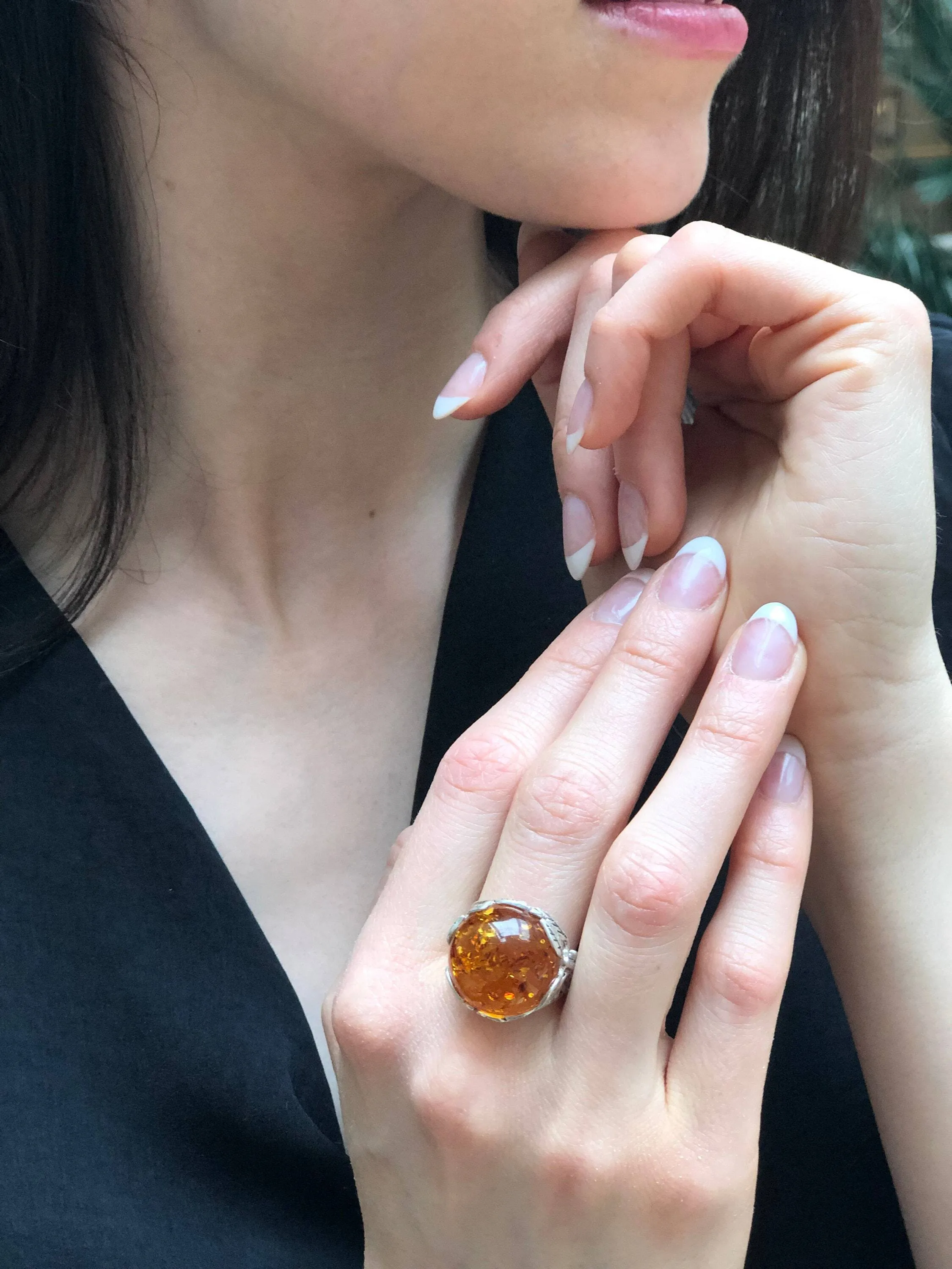 Large Amber Ring - Genuine Amber Ring - Vintage Cocktail Ring