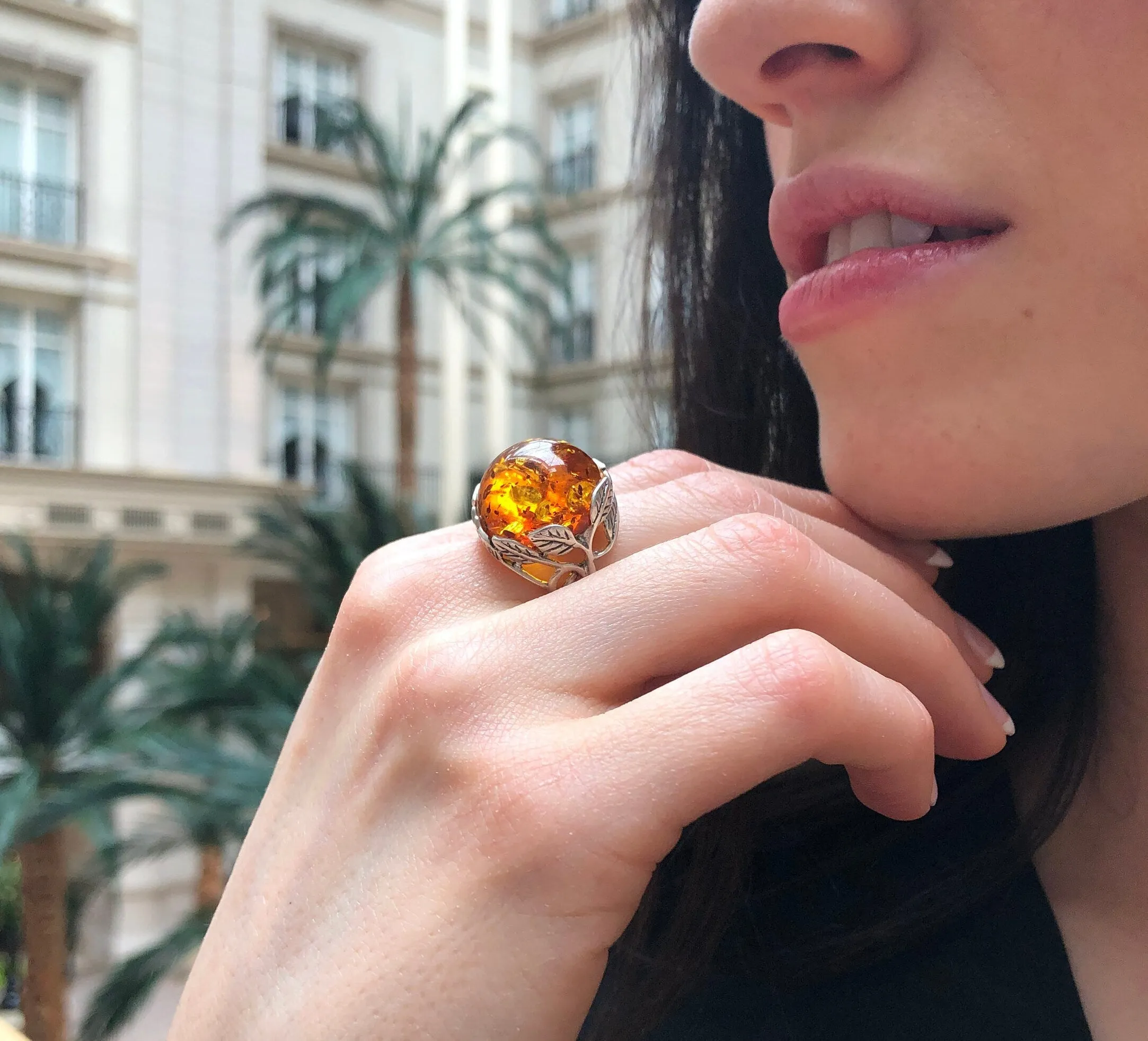 Large Amber Ring - Genuine Amber Ring - Vintage Cocktail Ring