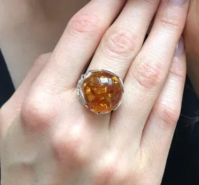 Large Amber Ring - Genuine Amber Ring - Vintage Cocktail Ring