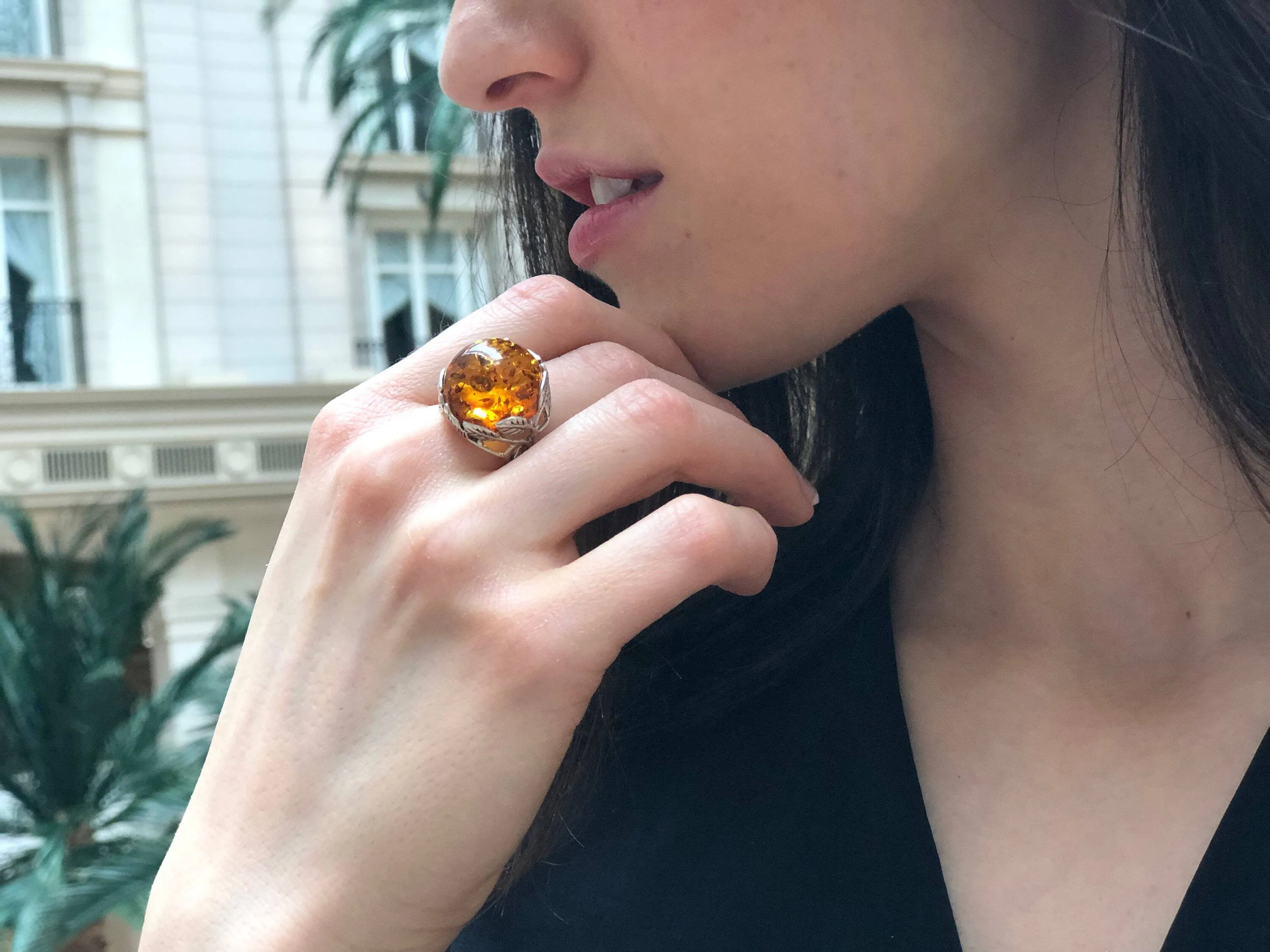 Large Amber Ring - Genuine Amber Ring - Vintage Cocktail Ring