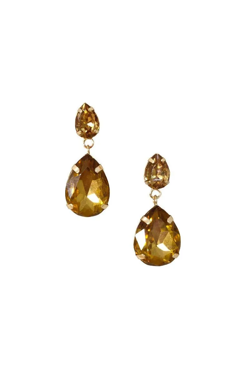 Last True Angel Two Tone Claw Set Teardrop Gem Earring In Yellow Amber