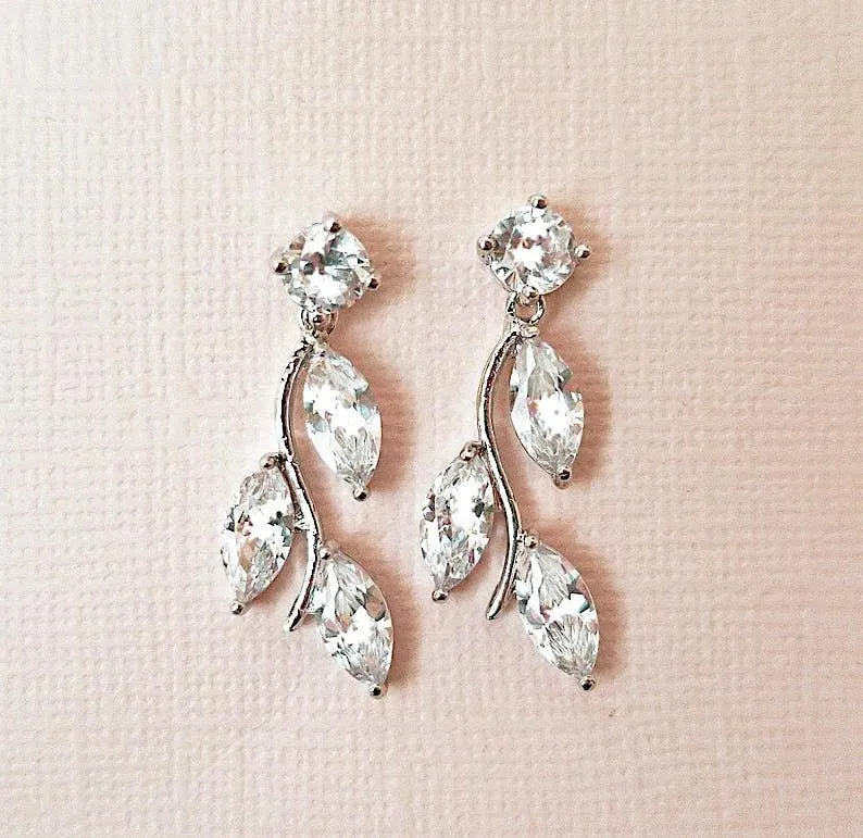 Leaf Dangle CZ Earrings