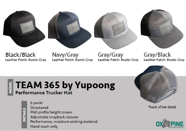 Leather Patch Performance Style Trucker Hat - Mom Stamp - Block Font