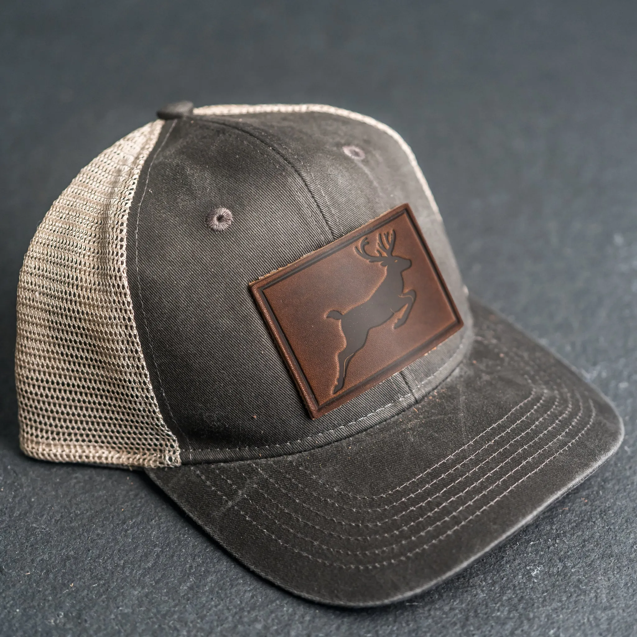 Leather Patch Ponytail Style Hat - Deer Stamp