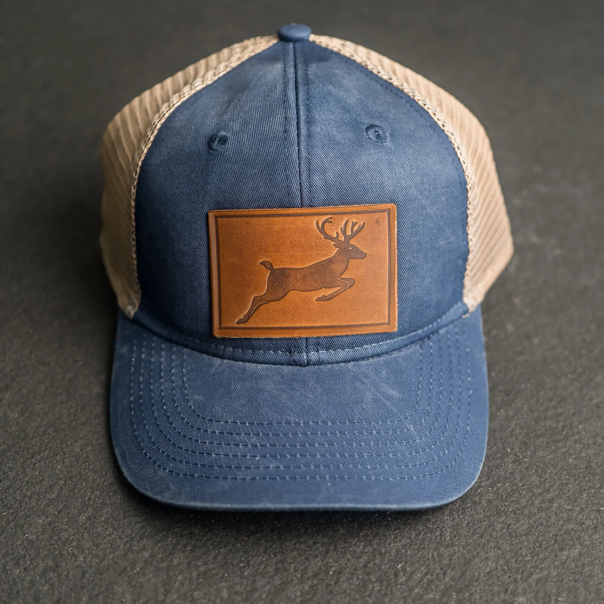 Leather Patch Ponytail Style Hat - Deer Stamp