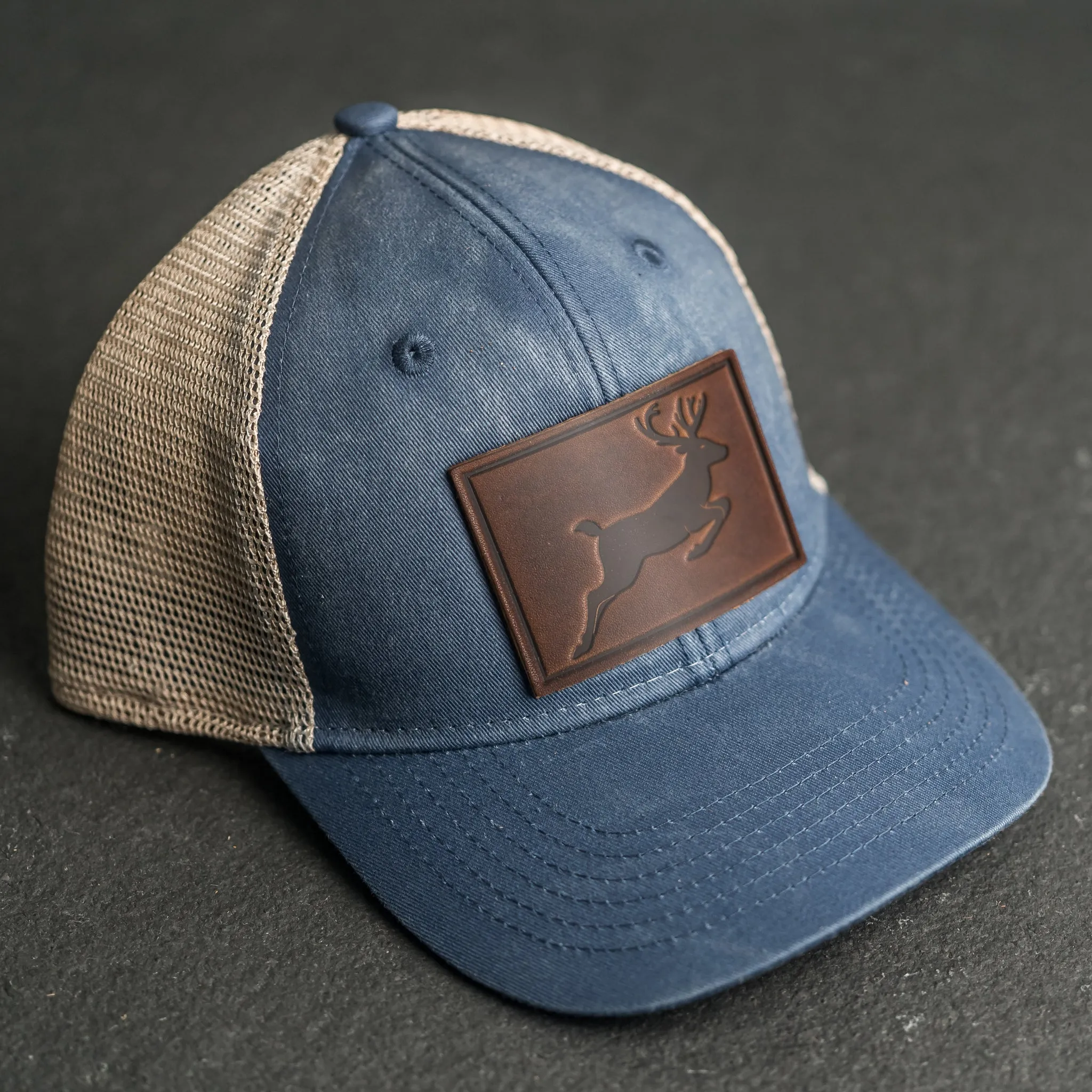 Leather Patch Ponytail Style Hat - Deer Stamp