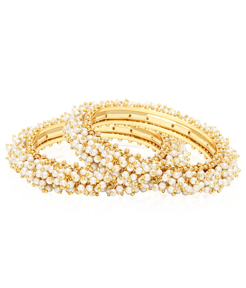 Lila Pearl Bangle Set in Gold