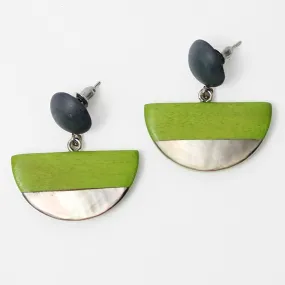 Lime Wood and Shell Half Moon Earrings