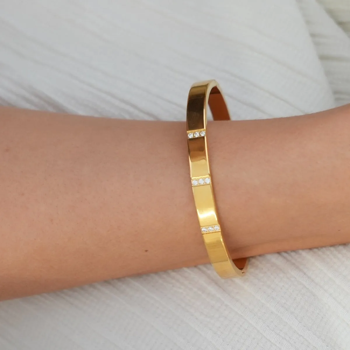 Linear Stone Bangle Bracelet - Gold