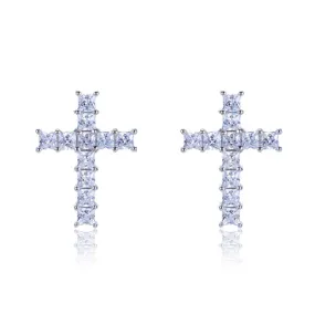 Lori Princess CZ Cross Silvertone Stud Earrings