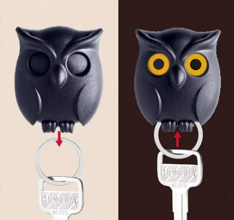 Magnetic Night Owl Key Holder – Charming Keychain Keeper with Eye-Catching Automatic Open-Close Feature for Home & Office