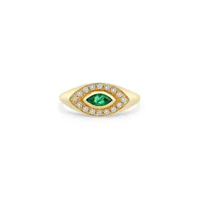 Marquise Emerald and Diamond Signet Ring