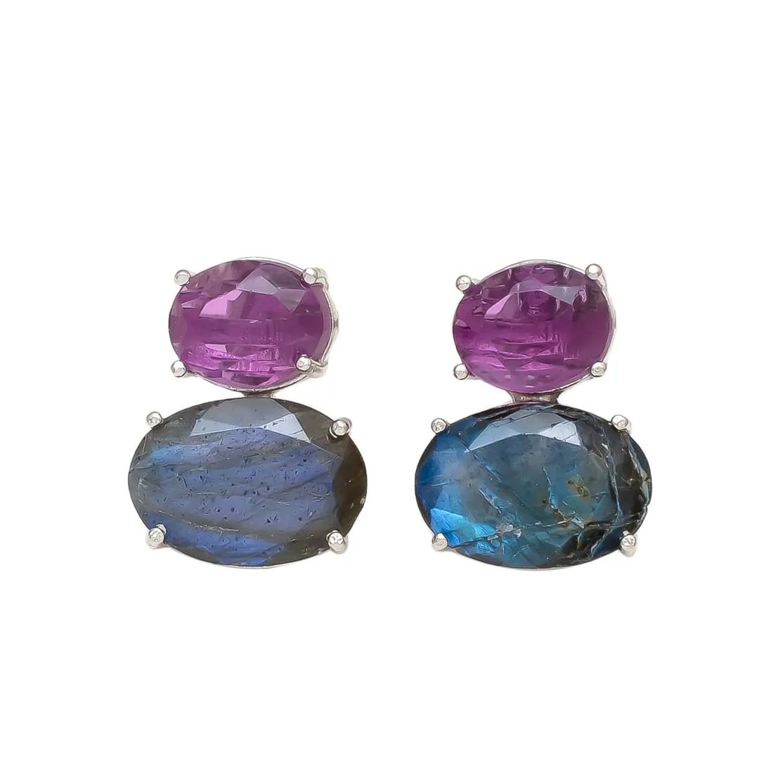 Melange Mia Sterling Silver Bubble Earrings - Pink Tourmaline Hydro & Labradorite