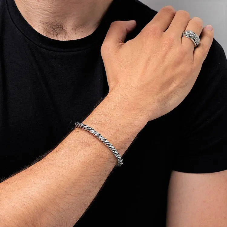 Men's Handmade 925 Sterling Silver Twist Bangle Bracelet | Durable and Stylish Solid Silver Cuff