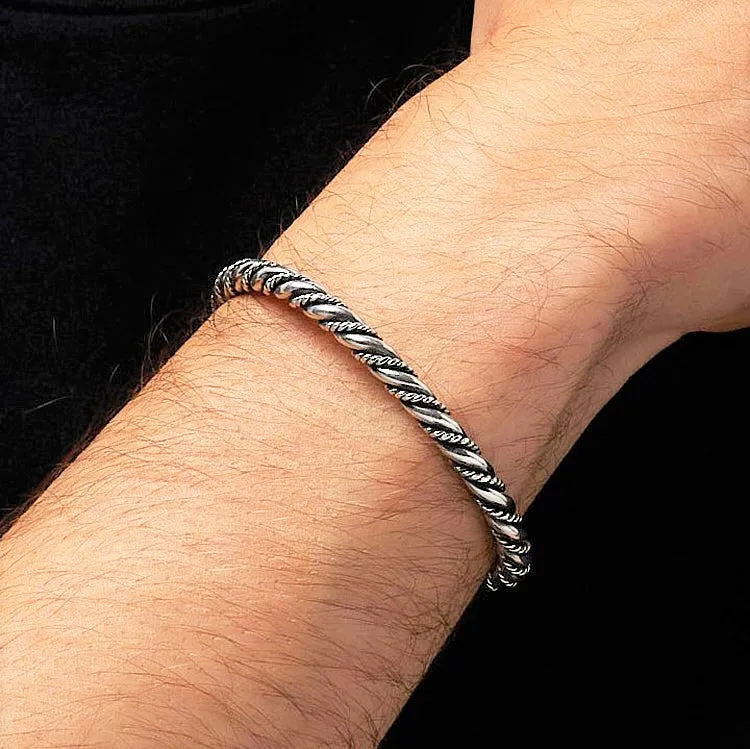 Men's Handmade 925 Sterling Silver Twist Bangle Bracelet | Durable and Stylish Solid Silver Cuff